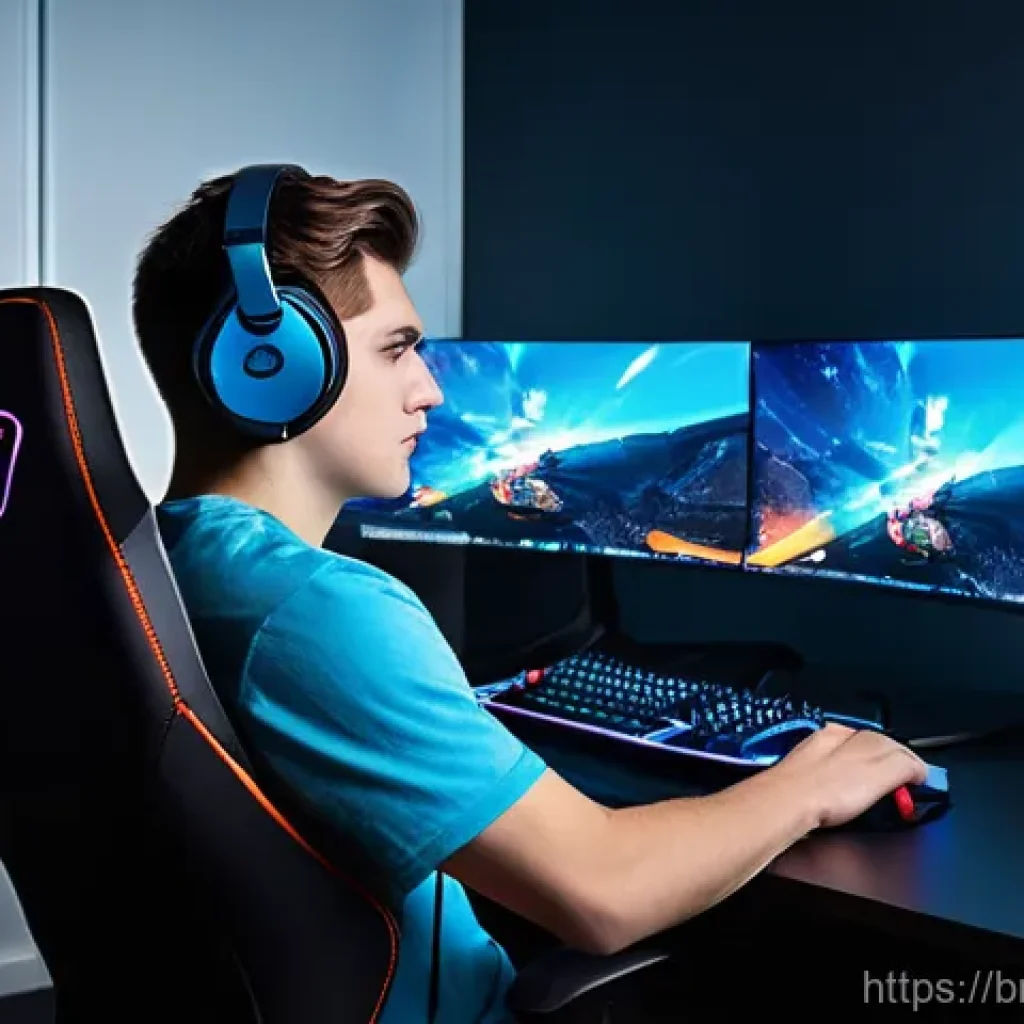 AMD와 Intel CPU 성능 차이 - **Gaming Excellence:** "A vibrant and immersive image of a young male gamer, approximately 18-22 yea...