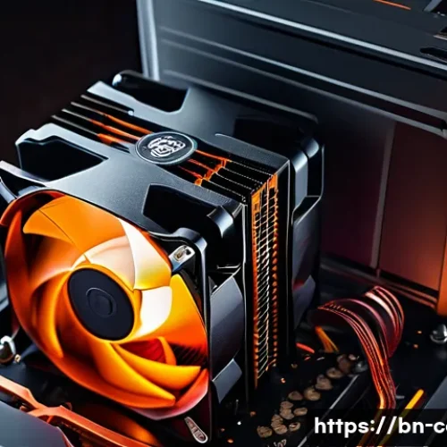 고성능 CPU 쿨러 추천 - A detailed close-up illustration of an air CPU cooler installed inside a computer case, featuring on...