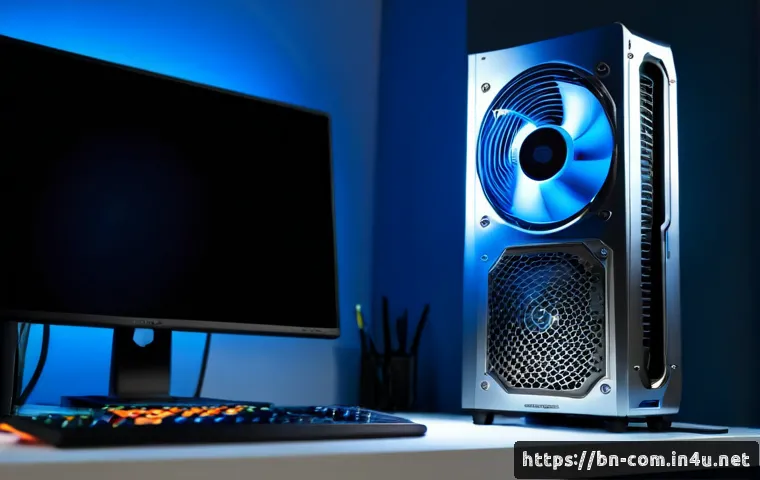 고급형 그래픽카드의 장단점 - Photorealistic premium high-end graphics card resting on a clean modern desk beside a powerful deskt...